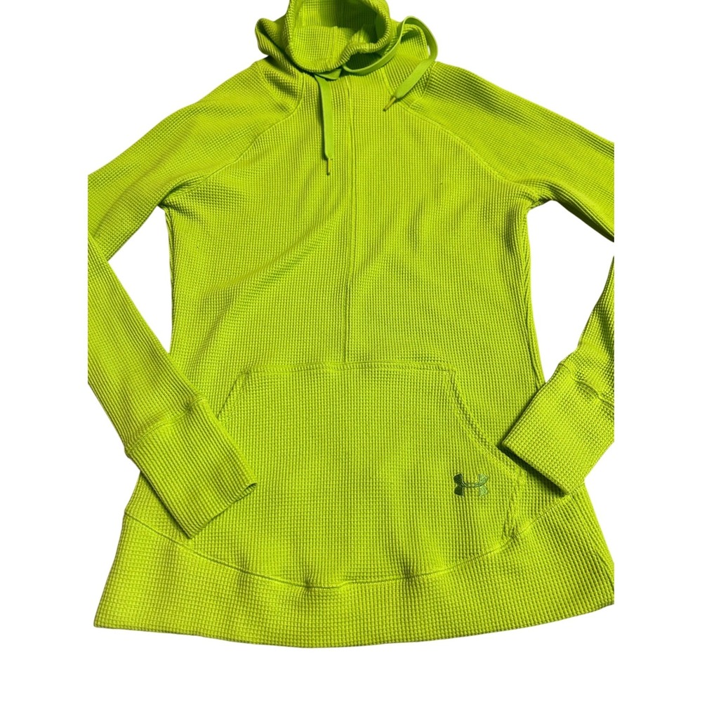 Under Armour Womens XS Lime Green Waffle Knit Funnel Neck Hoodie Thumbholes